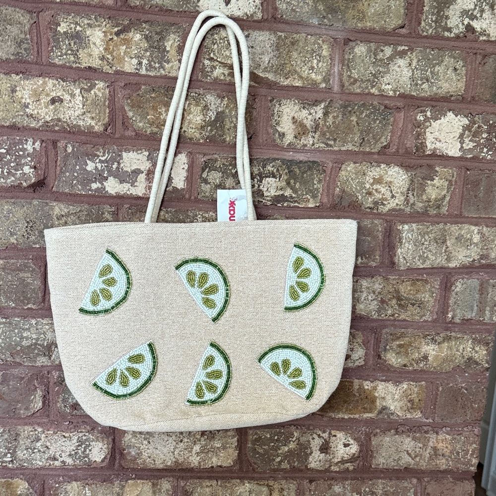 Elegant Cream Tote with Green Lime Accents